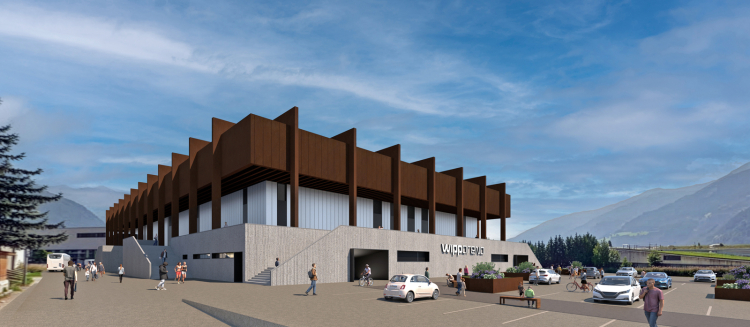 So soll die „Wipp Arena“ aussehen, wenn sie fertig ist: Sechs Unternehmen aus dem Raum Sterzing wollen sie bauen und zum Teil vorfinanzieren. „Wipp Arena“