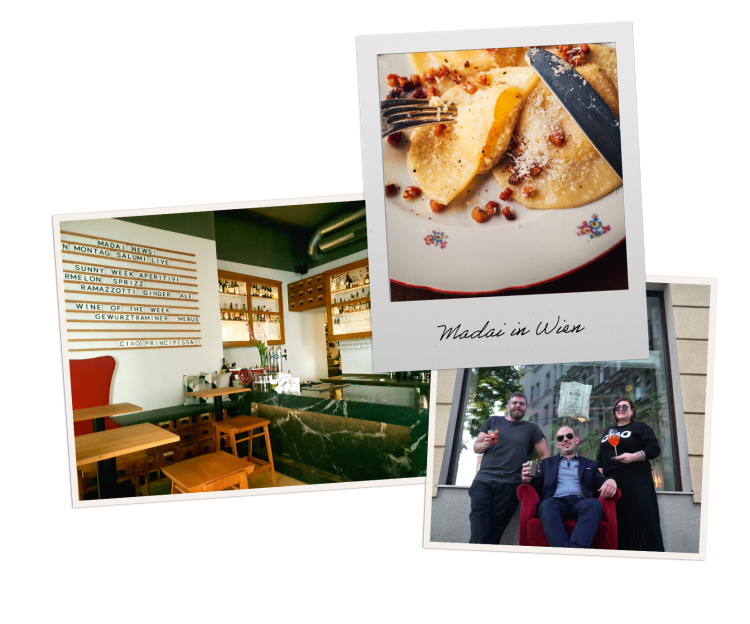 Sebastian Schot kommt aus Berlin, Philipp Agostini und Marion Baumgartner aus dem Pustertal (von links nach rechts). 2019 haben die drei im Herzen des zweiten Wiener Gemeindebezirkes das Restaurant „Madai“ eröffnet.  Madai