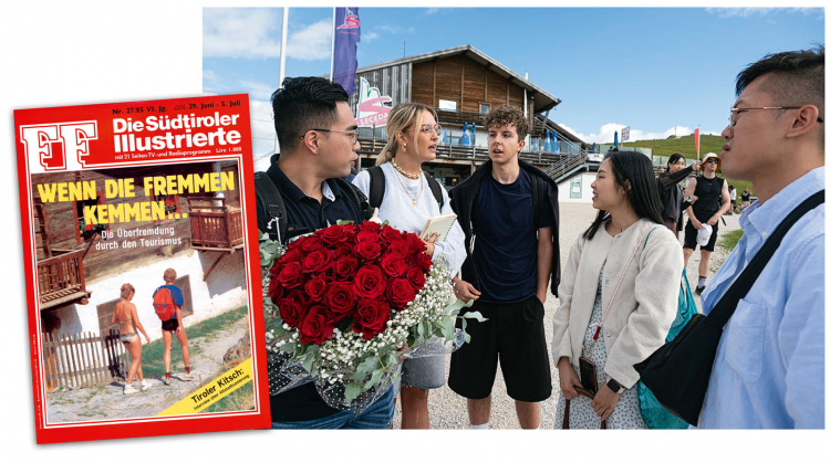 Wie internationale Gäste ticken, haben Julia Staffler und Liam Fiechter recherchiert. Und sind dabei auf ein chinesisches Paar getroffen – er hat einen Blumenstrauß für den Heiratsantrag dabei. Wie Themen sich wiederholen, zeigt das Cover einer alten ff (27/1985).