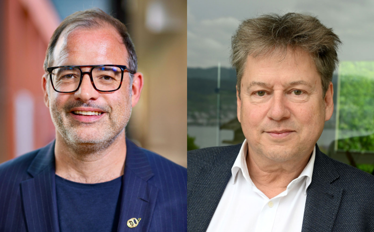 Christian Girardi (links), Gründer und Organisator des Global Forum Südtirol. Reiner Eichenberger, Ökonom und Professor an der Universität Freiburg, Schweiz.