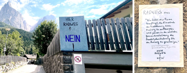 Meistens wird eher für neue Radwege demonstriert, nicht so in Seis: Die Gegend (Kohlstatt) sei schon jetzt sehr begangen, hieß es beim Lokalaugenschein. Und: „Die anwesenden Anrainer sind nicht mit der Trasse einverstanden.“