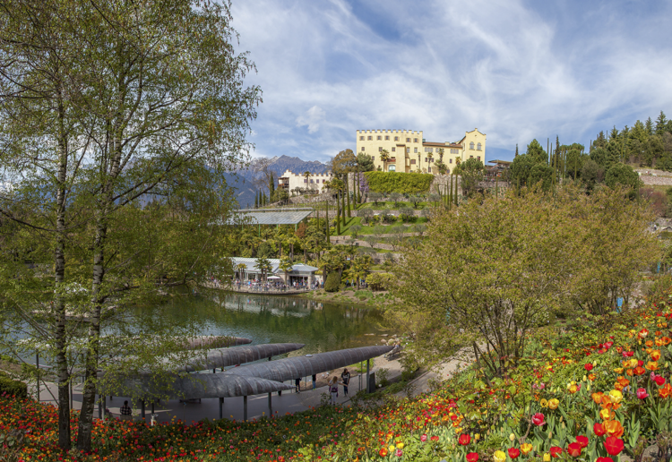 Die Gärten von Schloss Trauttmansdorff (im Bild) gehören zu den schönsten botanischen Anlagen Europas und werden jedes Jahr aufs Neue von Gartengestaltern eingerichtet.
Trauttmansdorff