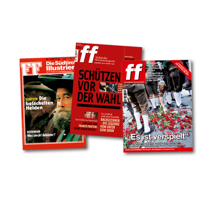 Die ff und die Schützen im Wandel der Zeit: In ihrem 40-jährigen Bestehen hat dieses Magazin immer wieder über den Südtiroler Schützenbund geschrieben. In der aktuellen Ausgabe zeigen wir die Hintergründe auf zum Rap-Video von Jürgen Wirth Anderlan und dessen Rücktritt als Landeskommandant. Editorial 01/21