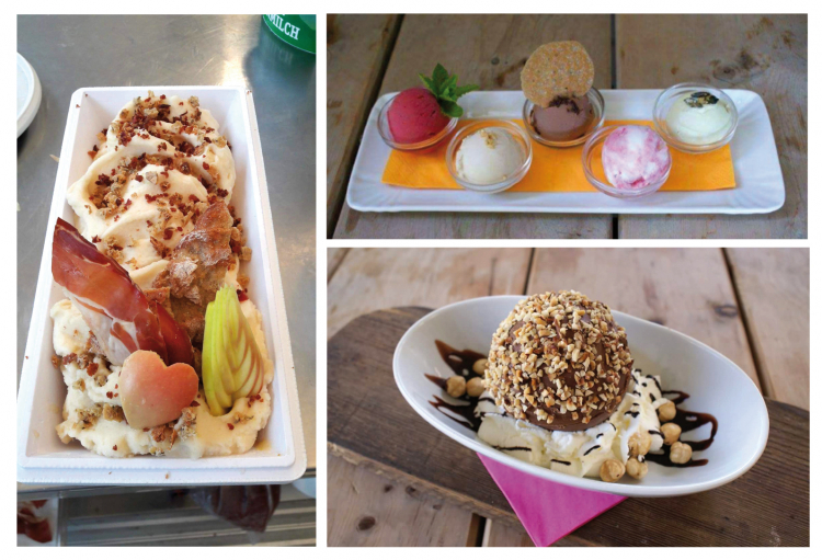 Speckeis mit Schüttelbrot und Apfelsorbet – lokaler kann ein Eis kaum sein. Elisabeth Stolz hat neben ungewöhnlichen Sorten – z. B. Schokobier-Eis – auch ganz normale Sorten im Angebot.
Bei der Herstellung der Fruchtsorten wird darauf geachtet, keine Milchprodukte zu verwenden, damit auch laktoseintolerante Personen das Eis genießen können. Eis