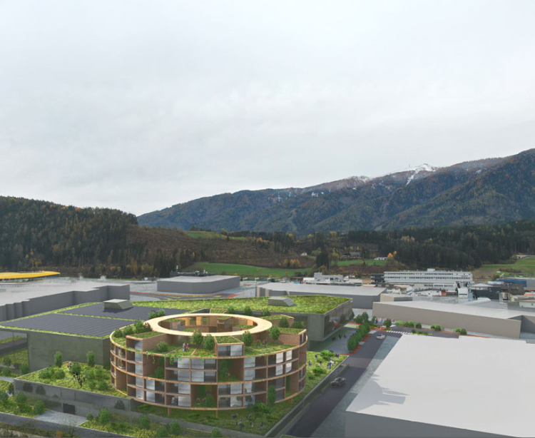 Projektvorschlag für die Zone an der Gemeindegrenze zu Bruneck: Gebaut werden soll ein hoher Turm.