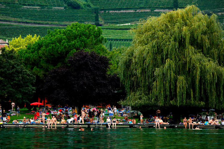 Planschen im Kalterer See – im Moment nur morgens und abends gratis beim Lido möglich.